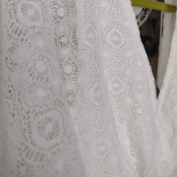 Dentelle Summer White Lace Boho Ruffle Shift Dress Flared Sleeves Beach Mini - Picture 10 of 12